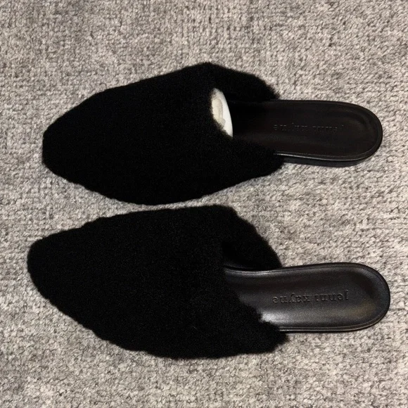 Jenni Kayne Black Shearling Mules
